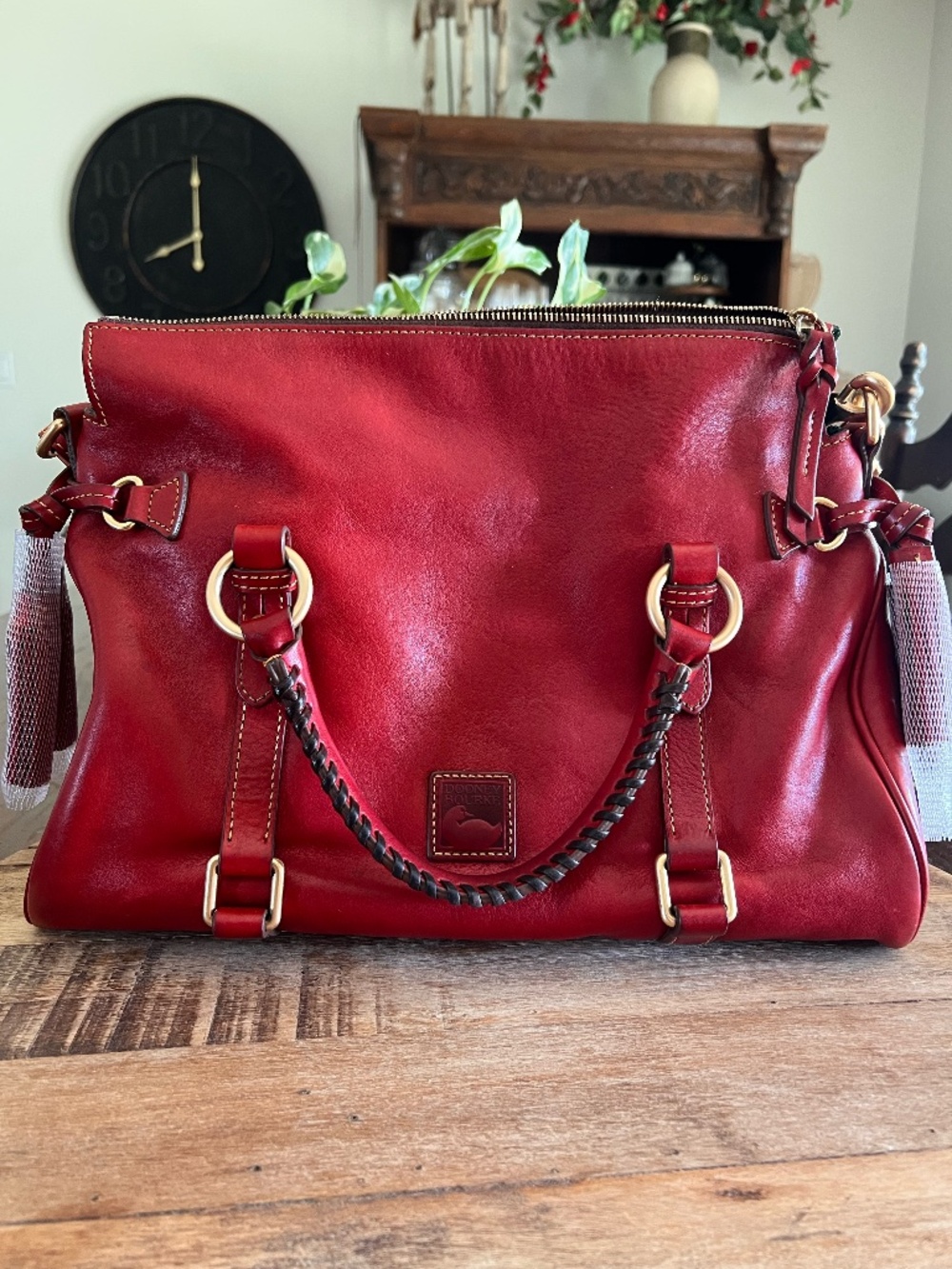 Vintage Dooney & Bourke Large Red Florentine Leather Satchel – 15”